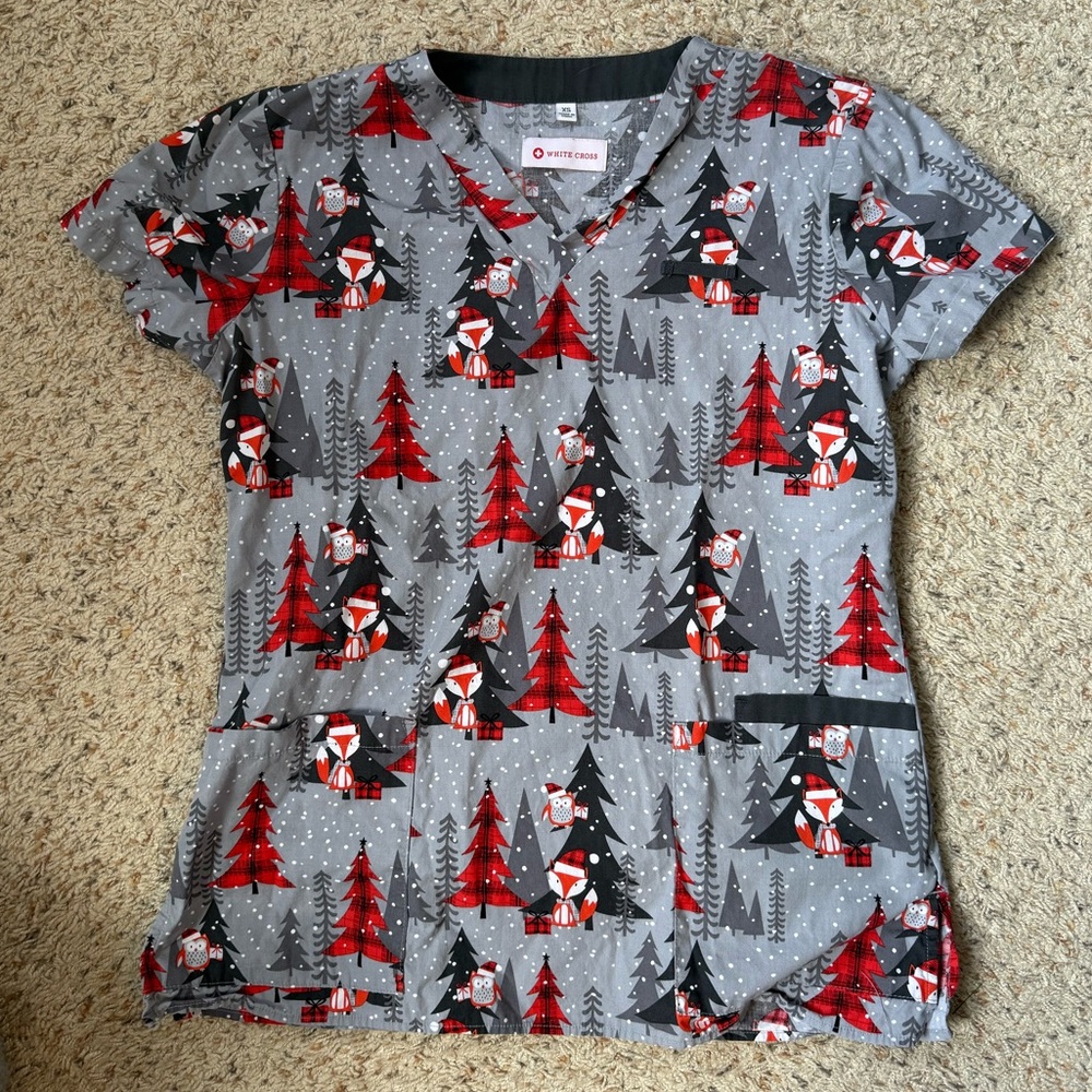 White Cross Winter/Christmas Scrub Top